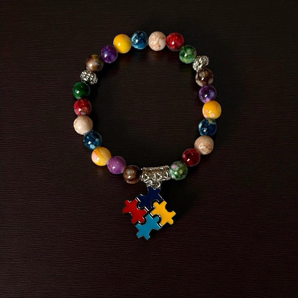 Rainbow Beaded Autism Awareness Puzzle Piece Bracelet